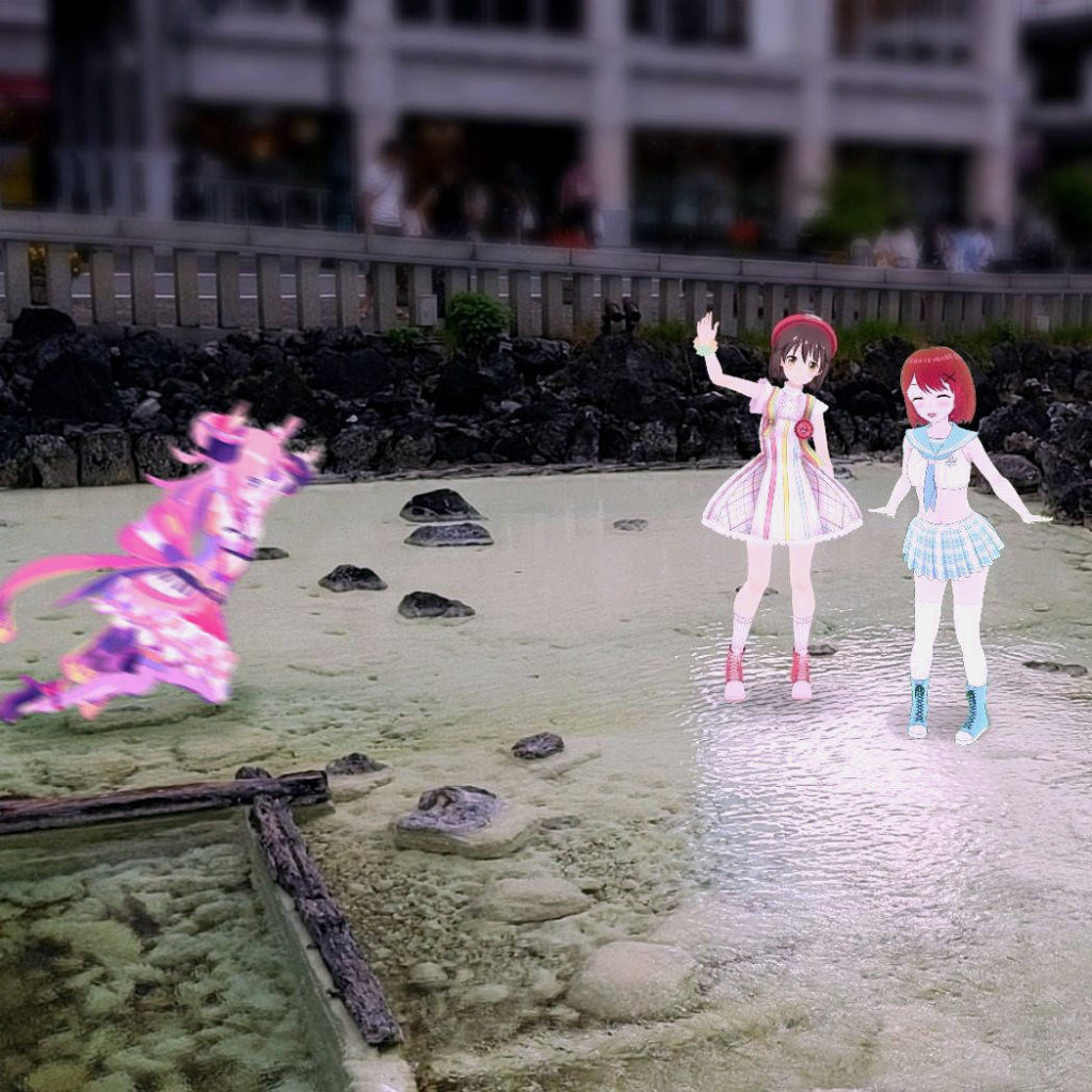 Takanashi Metro tries to join a photo between Mahoro Nijino and Masaka Akasaka, but she slips in the water